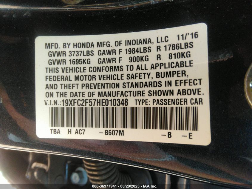 2017 HONDA CIVIC SEDAN LX - 19XFC2F57HE010348