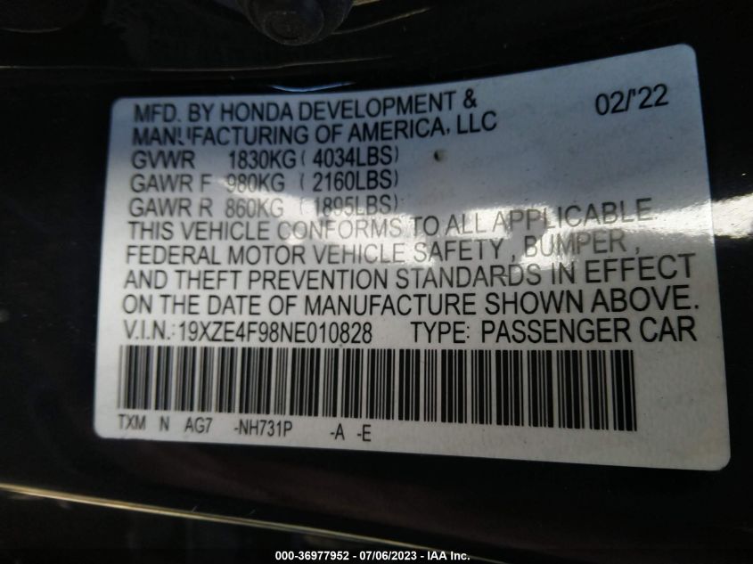 2022 HONDA INSIGHT TOURING - 19XZE4F98NE010828
