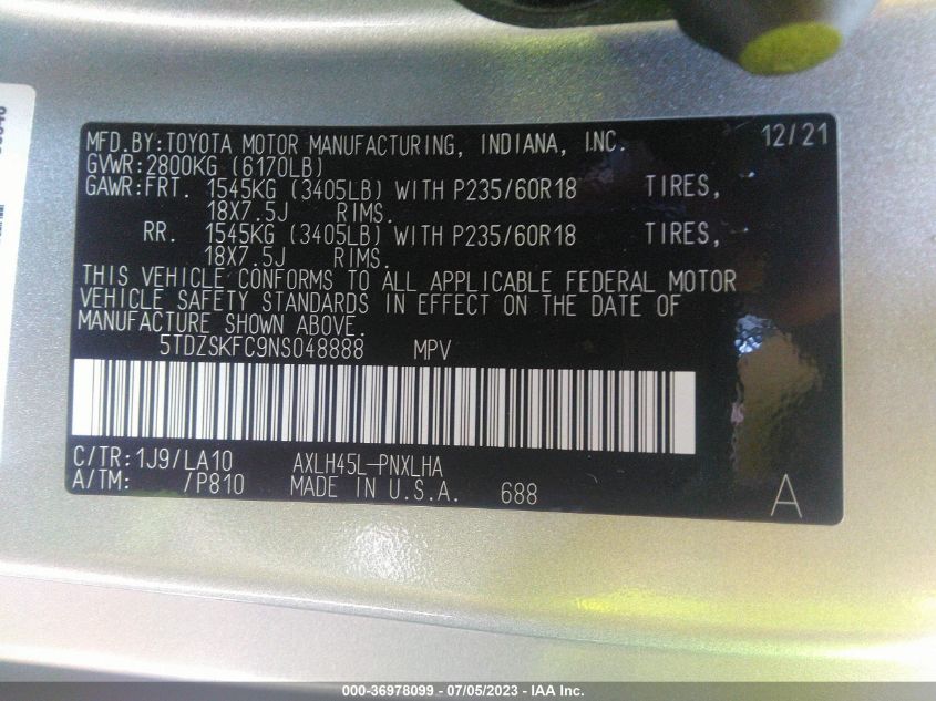 2022 TOYOTA SIENNA LIMITED - 5TDZSKFC9NS048888