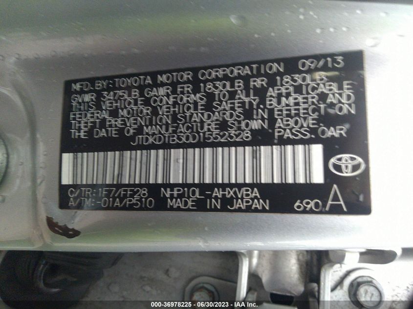 2013 TOYOTA PRIUS C ONE/TWO/THREE/FOUR - JTDKDTB30D1552328