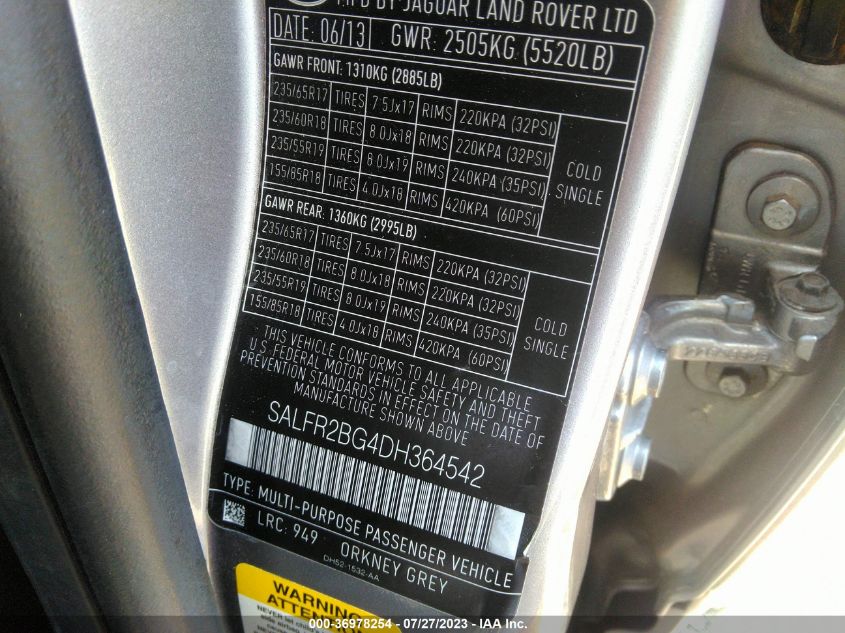 2013 LAND ROVER LR2 SALFR2BG4DH364542