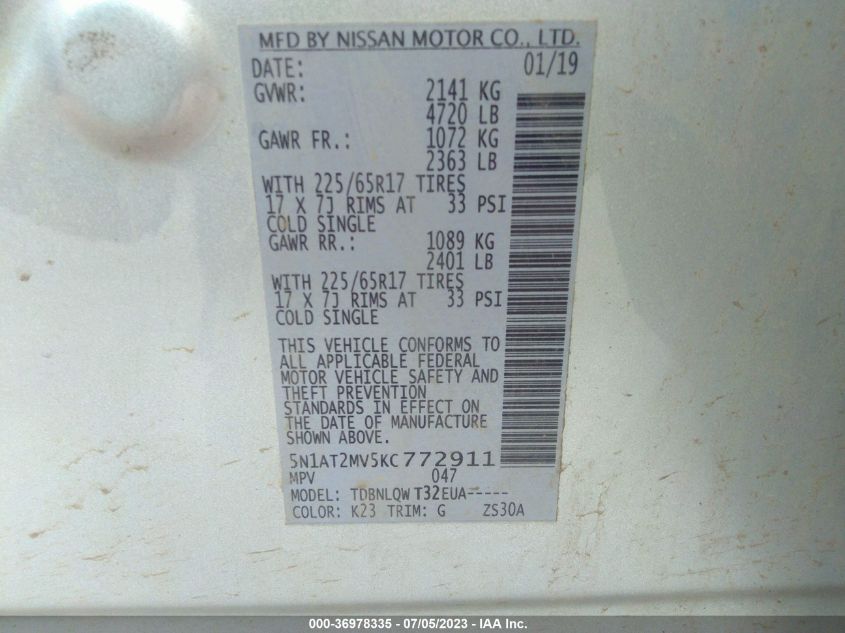 2019 NISSAN ROGUE SV - 5N1AT2MV5KC772911