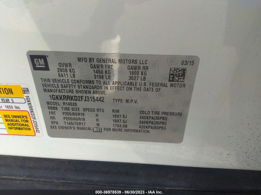 2015 GMC ACADIA SLT - 1GKKRRKD2FJ315442