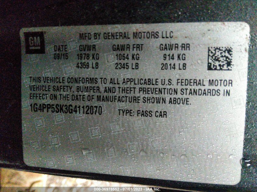 2016 BUICK VERANO - 1G4PP5SK3G4112070
