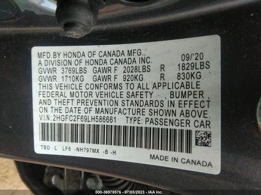 2HGFC2F69LH586661 Honda Civic Sedan LX 9