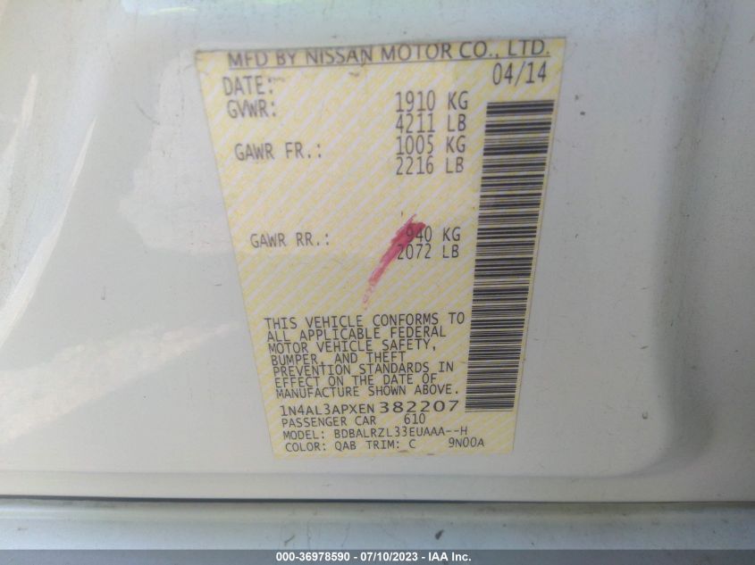 2014 NISSAN ALTIMA 2.5 S - 1N4AL3APXEN382207