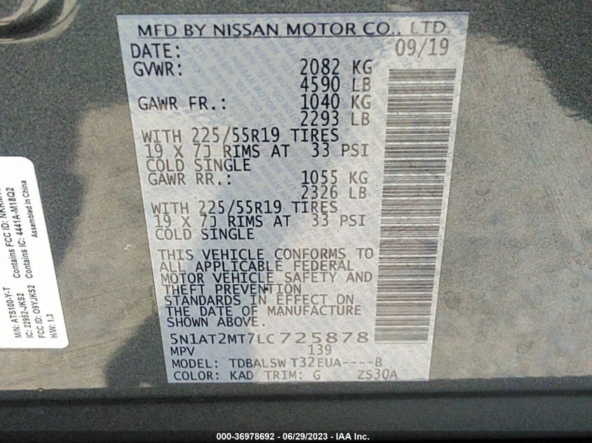 2020 NISSAN ROGUE SL - 5N1AT2MT7LC725878
