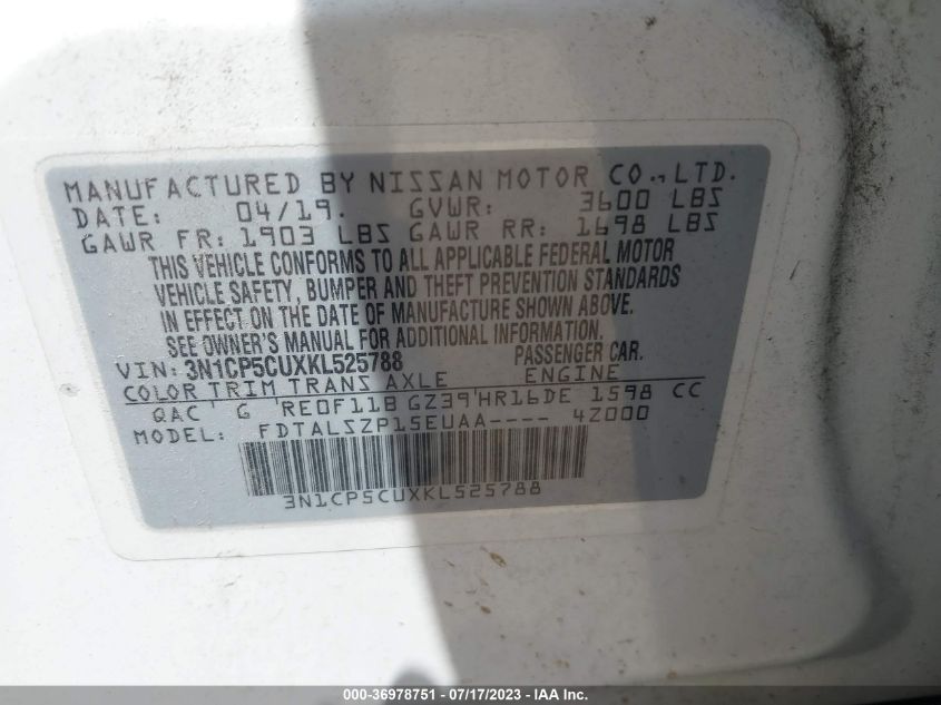 2019 NISSAN KICKS SV - 3N1CP5CUXKL525788
