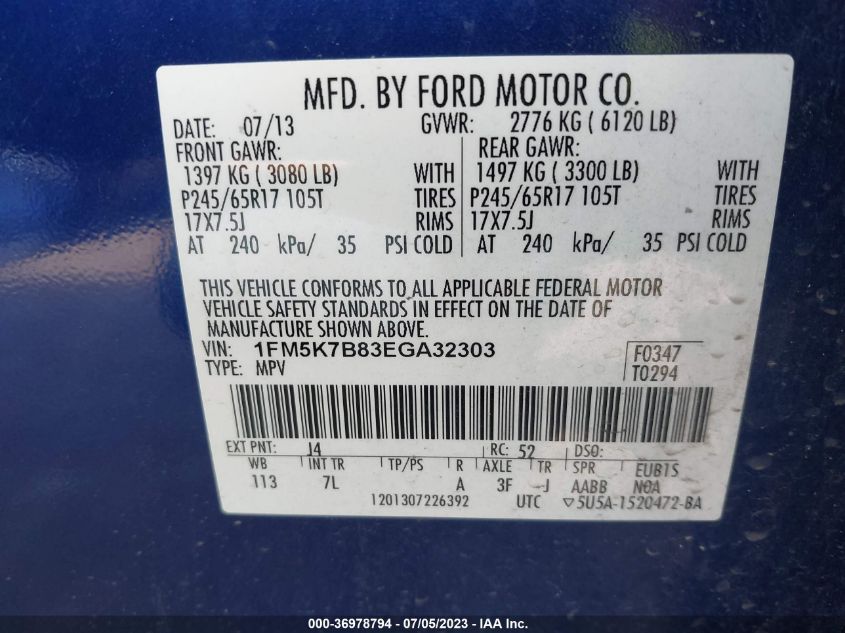 2014 FORD EXPLORER BASE - 1FM5K7B83EGA32303