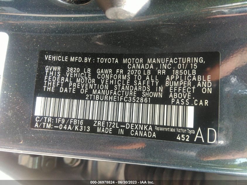 2015 TOYOTA COROLLA L/LE/S/S PLUS/LE PLUS - 2T1BURHE1FC352861