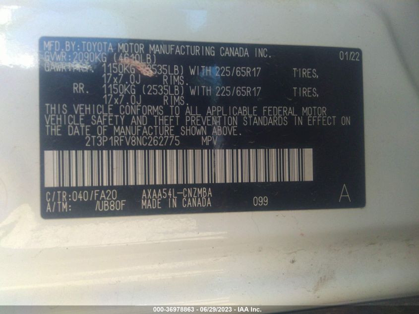 2022 TOYOTA RAV4 XLE - 2T3P1RFV8NC262775