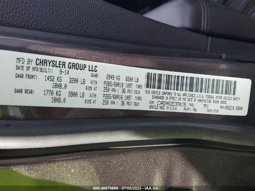 2014 DODGE DURANGO SXT - 1C4RDHAG3EC970176