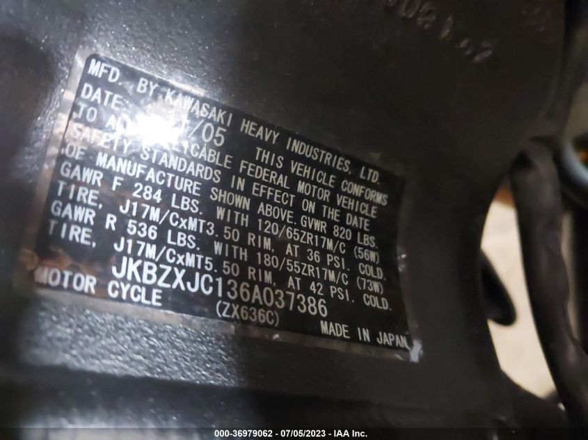 2006 KAWASAKI ZX636 C1 JKBZXJC136A037386