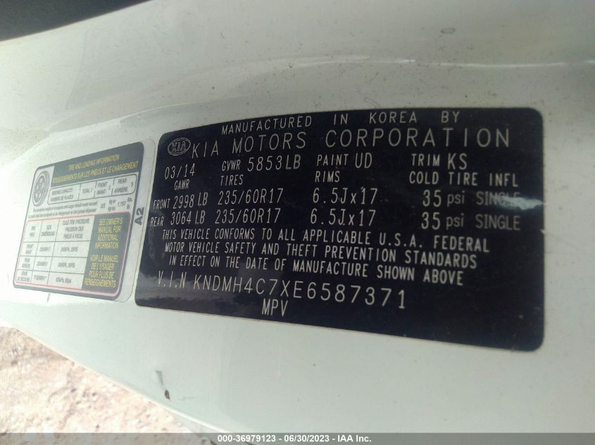 2014 KIA SEDONA EX - KNDMH4C7XE6587371