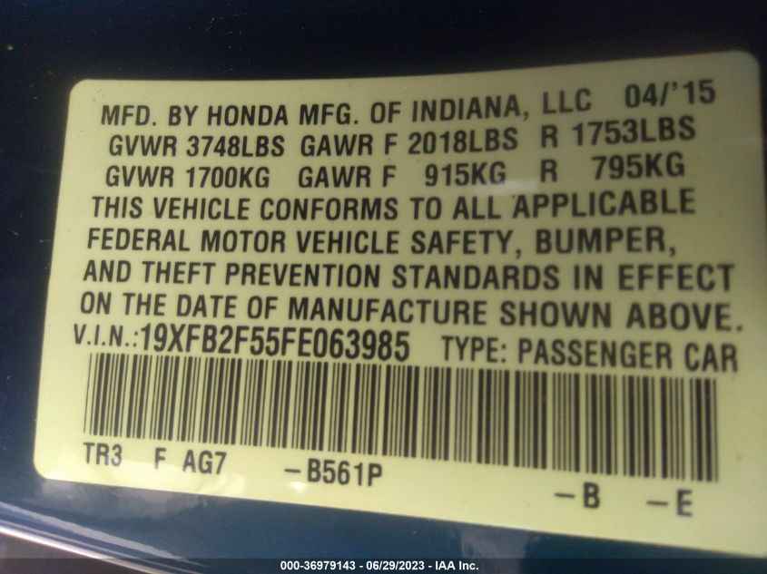 2015 HONDA CIVIC SEDAN LX - 19XFB2F55FE063985