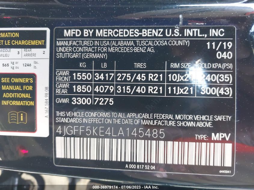 2020 MERCEDES-BENZ GLS 450 4MATIC - 4JGFF5KE4LA145485