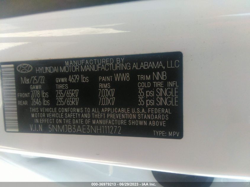 2022 HYUNDAI TUCSON SEL - 5NMJB3AE3NH111272