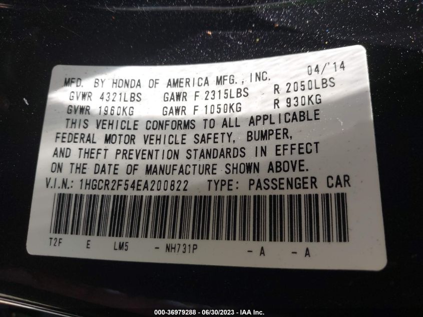 2014 HONDA ACCORD SEDAN SPORT - 1HGCR2F54EA200822
