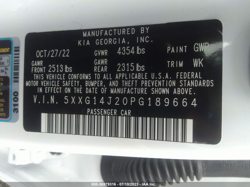 2023 KIA K5 LXS - 5XXG14J20PG189664