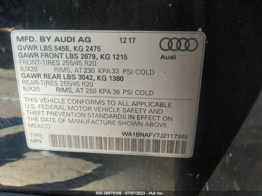 WA1BNAFY7J2117345 2018 AUDI Q5, photo no. 9