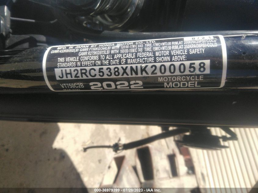2022 HONDA VT750 C2B JH2RC538XNK200058