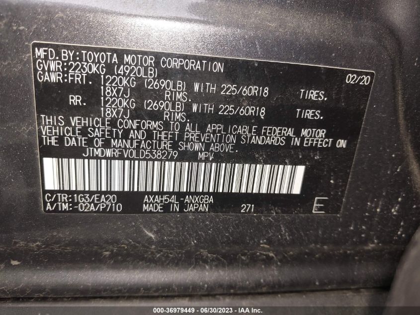 2020 TOYOTA RAV4 HYBRID LIMITED - JTMDWRFV0LD538279