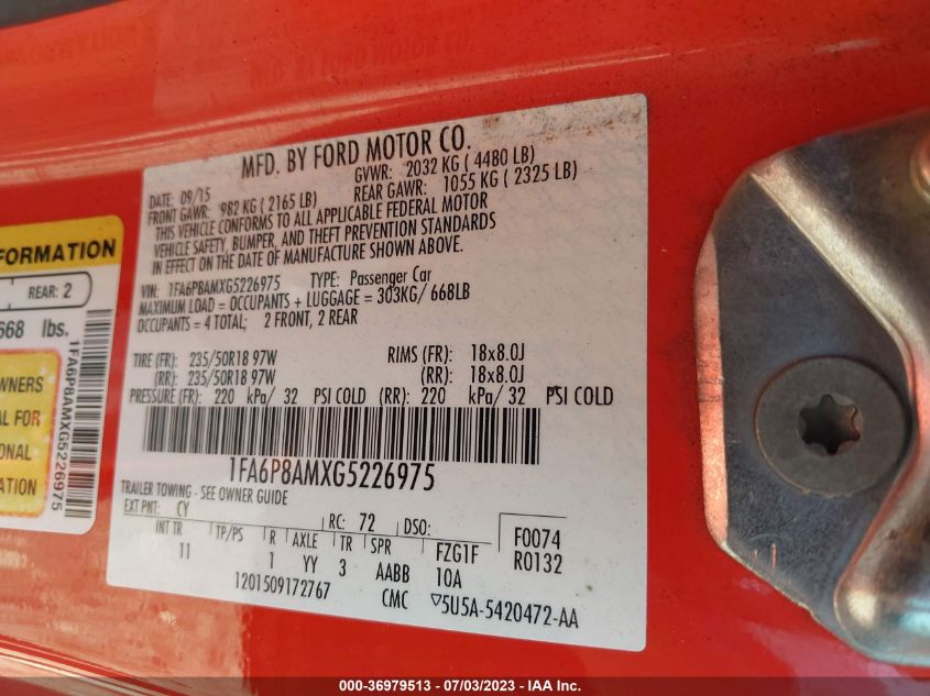 2016 FORD MUSTANG V6 - 1FA6P8AMXG5226975