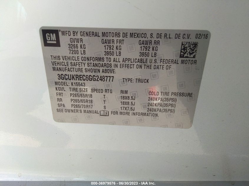 2016 CHEVROLET SILVERADO 1500 LT - 3GCUKREC6GG248777
