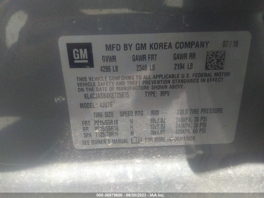 2019 BUICK ENCORE PREFERRED - KL4CJASB4KB725875
