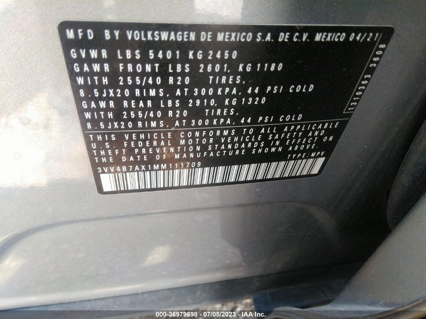 2021 VOLKSWAGEN TIGUAN SEL PREMIUM R-LINE - 3VV4B7AX1MM111709