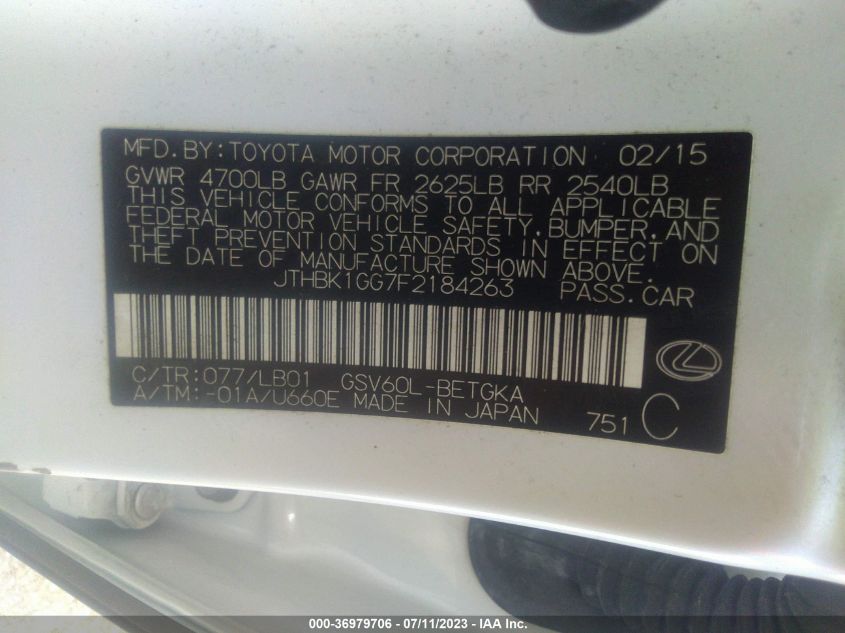 2015 LEXUS ES 350 - JTHBK1GG7F2184263