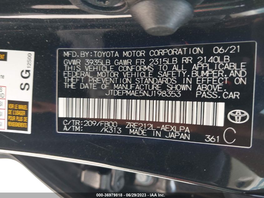 2022 TOYOTA COROLLA LE - JTDEPMAE5NJ198353