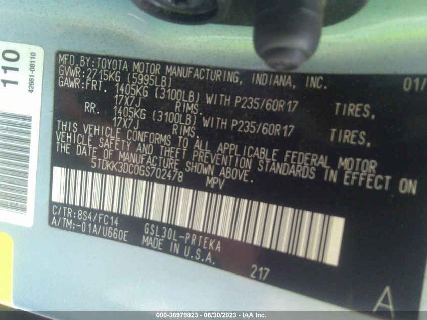 2016 TOYOTA SIENNA LE - 5TDKK3DC0GS702478