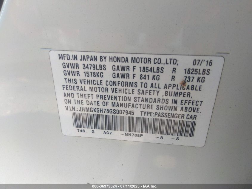 2016 HONDA FIT EX - JHMGK5H78GS007945