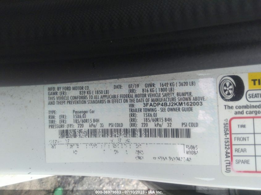 2019 FORD FIESTA SE - 3FADP4BJ2KM162003
