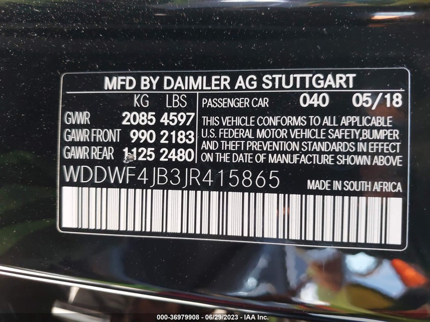 VIN WDDWF4JB3JR415865 2018 MERCEDES-BENZ C-CLASS C 300
