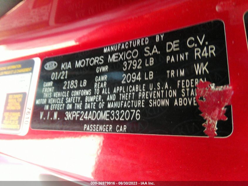 2021 KIA FORTE LXS - 3KPF24AD0ME332076
