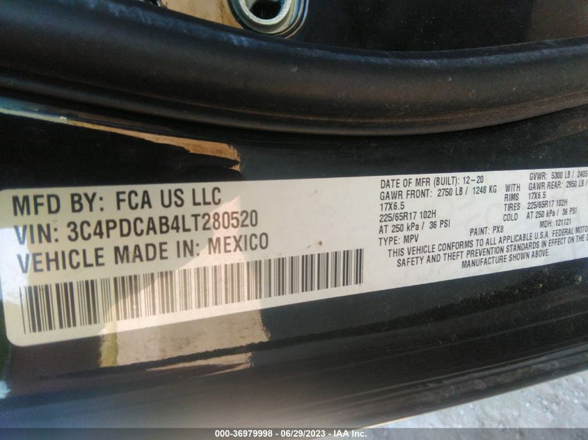 2020 DODGE JOURNEY SE VALUE - 3C4PDCAB4LT280520