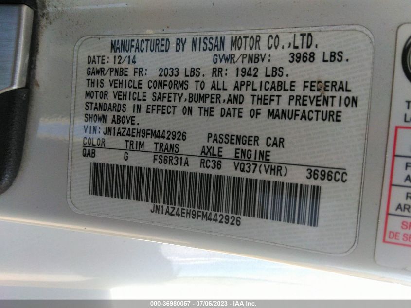 2015 NISSAN 370Z SPORT - JN1AZ4EH9FM442926
