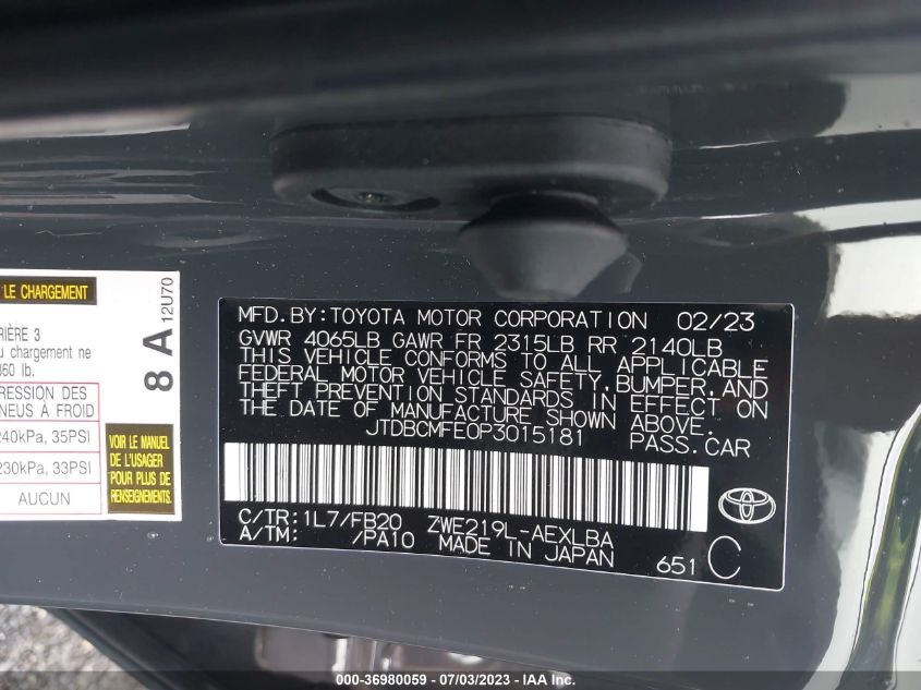 2023 TOYOTA COROLLA LE/SE/XLE - JTDBCMFE0P3015181