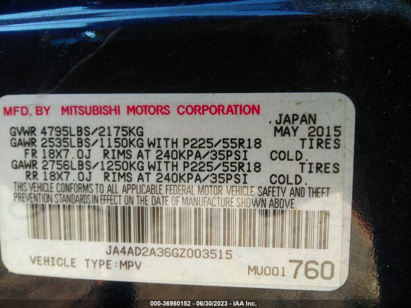 2016 MITSUBISHI OUTLANDER ES - JA4AD2A36GZ003515