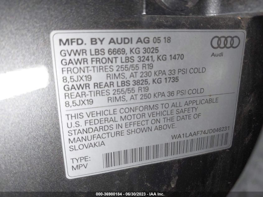 2018 AUDI Q7 PREMIUM PLUS - WA1LAAF74JD046231