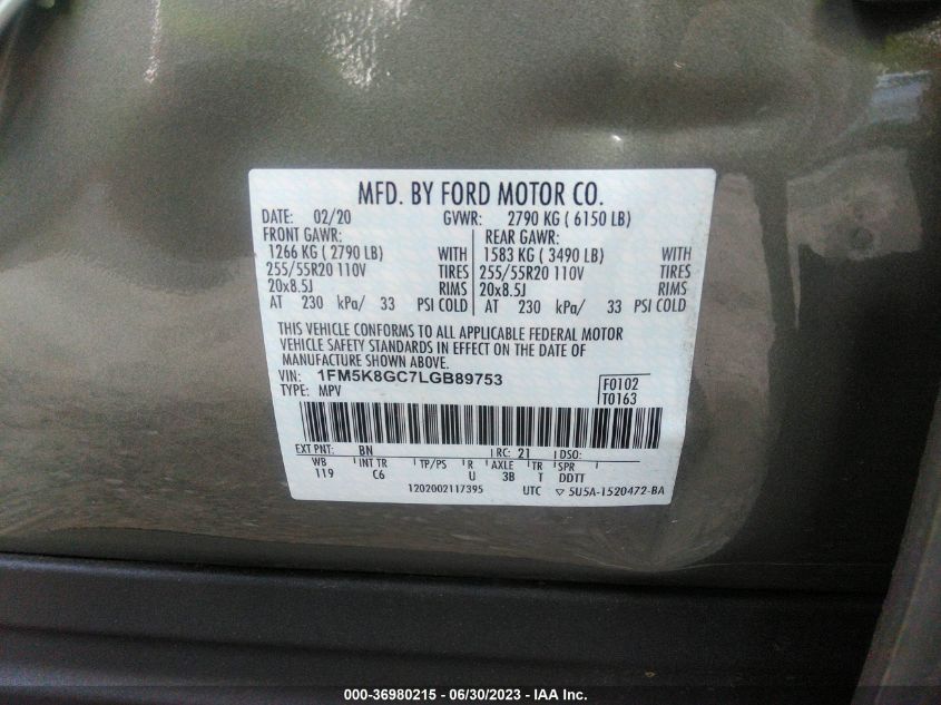 2020 FORD EXPLORER ST - 1FM5K8GC7LGB89753