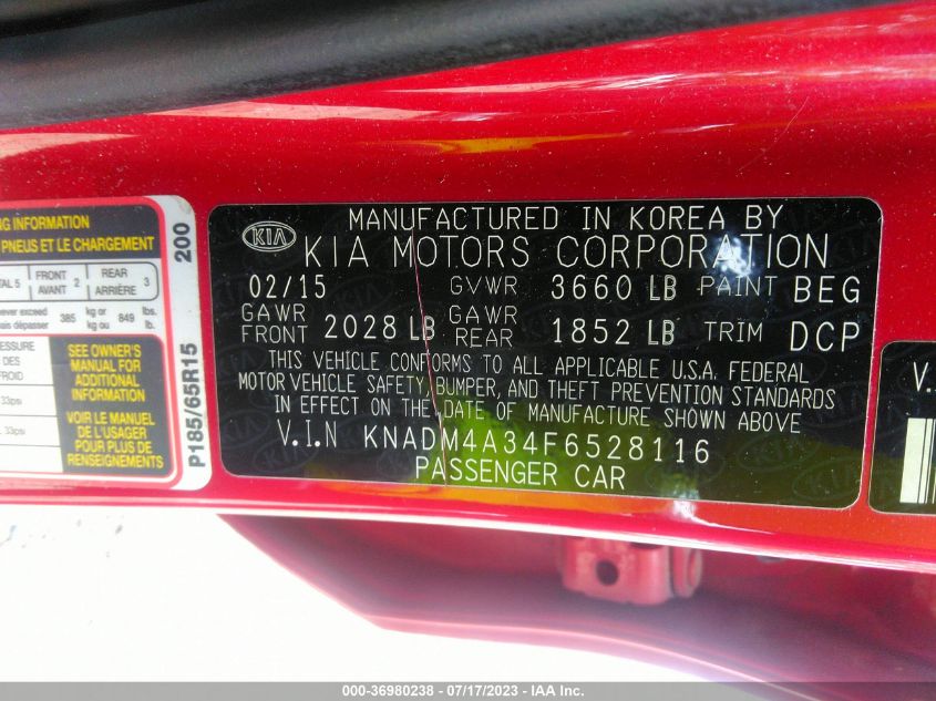 2015 KIA RIO LX - KNADM4A34F6528116