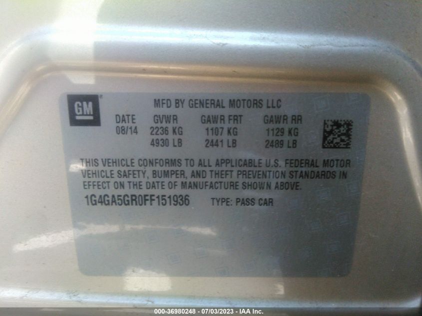 2015 BUICK LACROSSE BASE - 1G4GA5GR0FF151936