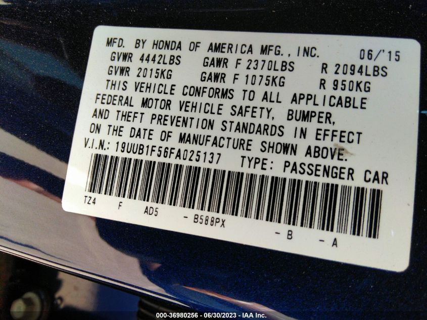 2015 ACURA TLX TECH - 19UUB1F56FA025137