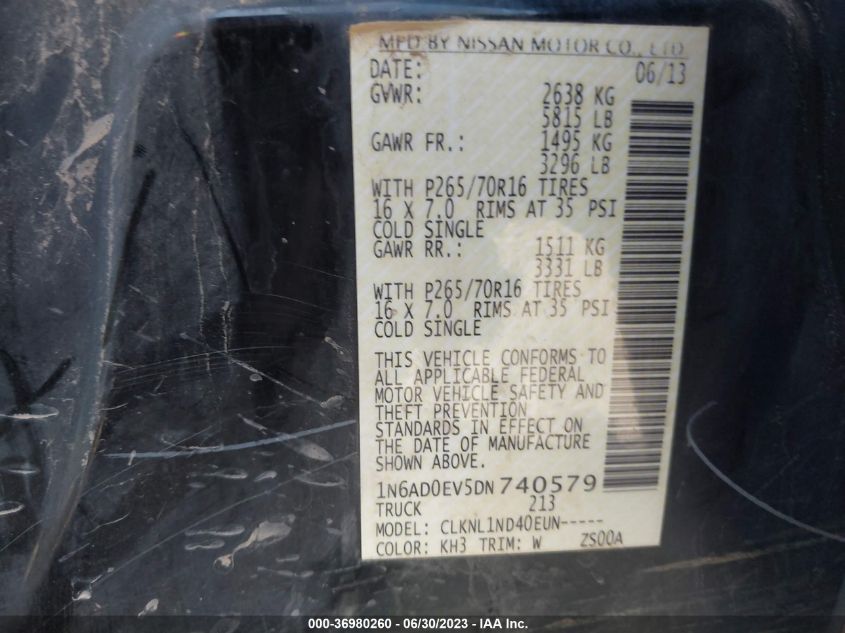 2013 NISSAN FRONTIER S - 1N6AD0EV5DN740579