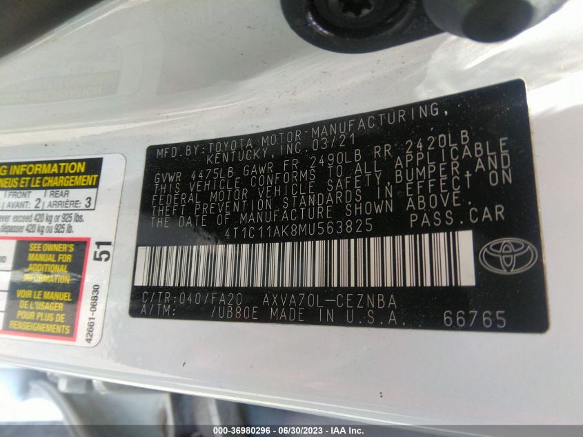 2021 TOYOTA CAMRY LE - 4T1C11AK8MU563825
