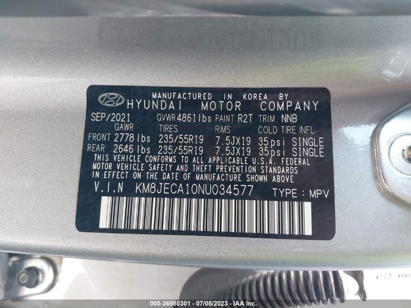2022 HYUNDAI TUCSON HYBRID LIMITED - KM8JECA10NU034577