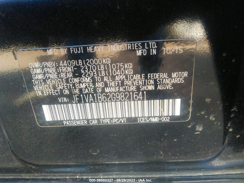 2016 SUBARU WRX - JF1VA1B62G9821641